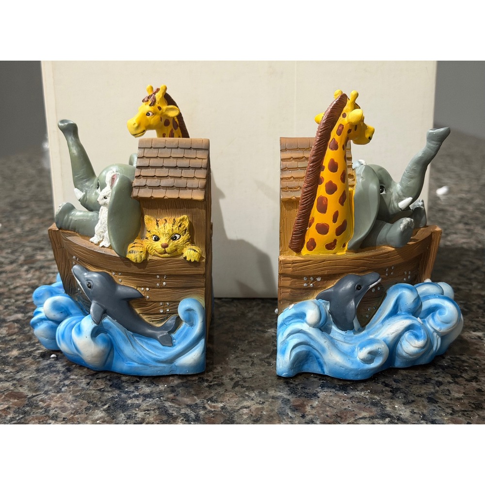 Noahs Ark Animal Nursery Bookends Resin Giraffe Elephant Dolphin Decor Pair